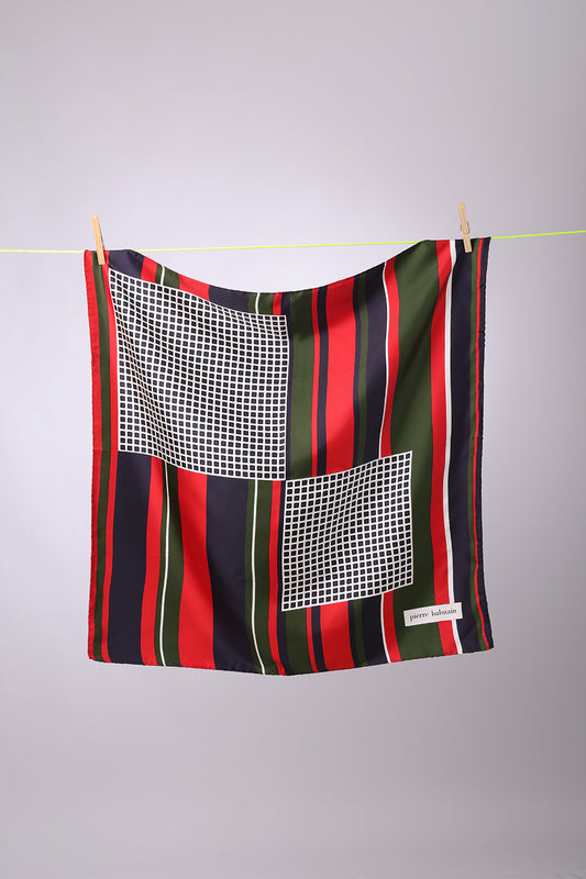 PIERRE BALMAIN - SCARF Red, navy & olive stripes