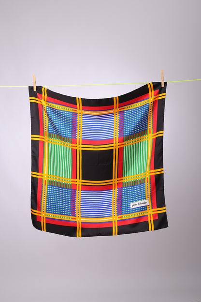 PIERRE BALMAIN - SCARF Black, with yellow, red, green & blue stripes