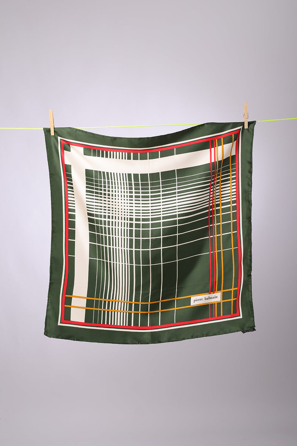 PIERRE BALMAIN - SCARF Forest green, red & mustard with white stripes