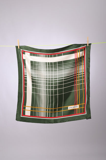 PIERRE BALMAIN - SCARF Forest green, red & mustard with white stripes