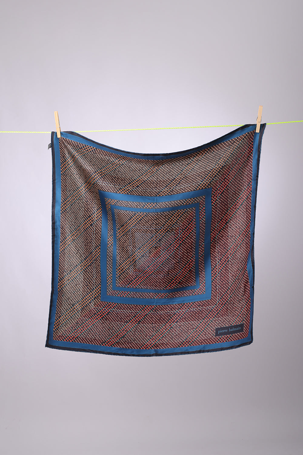 PIERRE BALMAIN - SCARF Petrol, brick & beige stripes