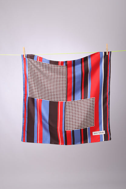 PIERRE BALMAIN - SCARF Brown, light blue, white & red with mini squares