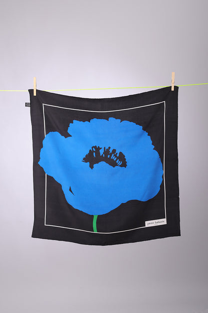 PIERRE BALMAIN - SCARF Black with big blue flower