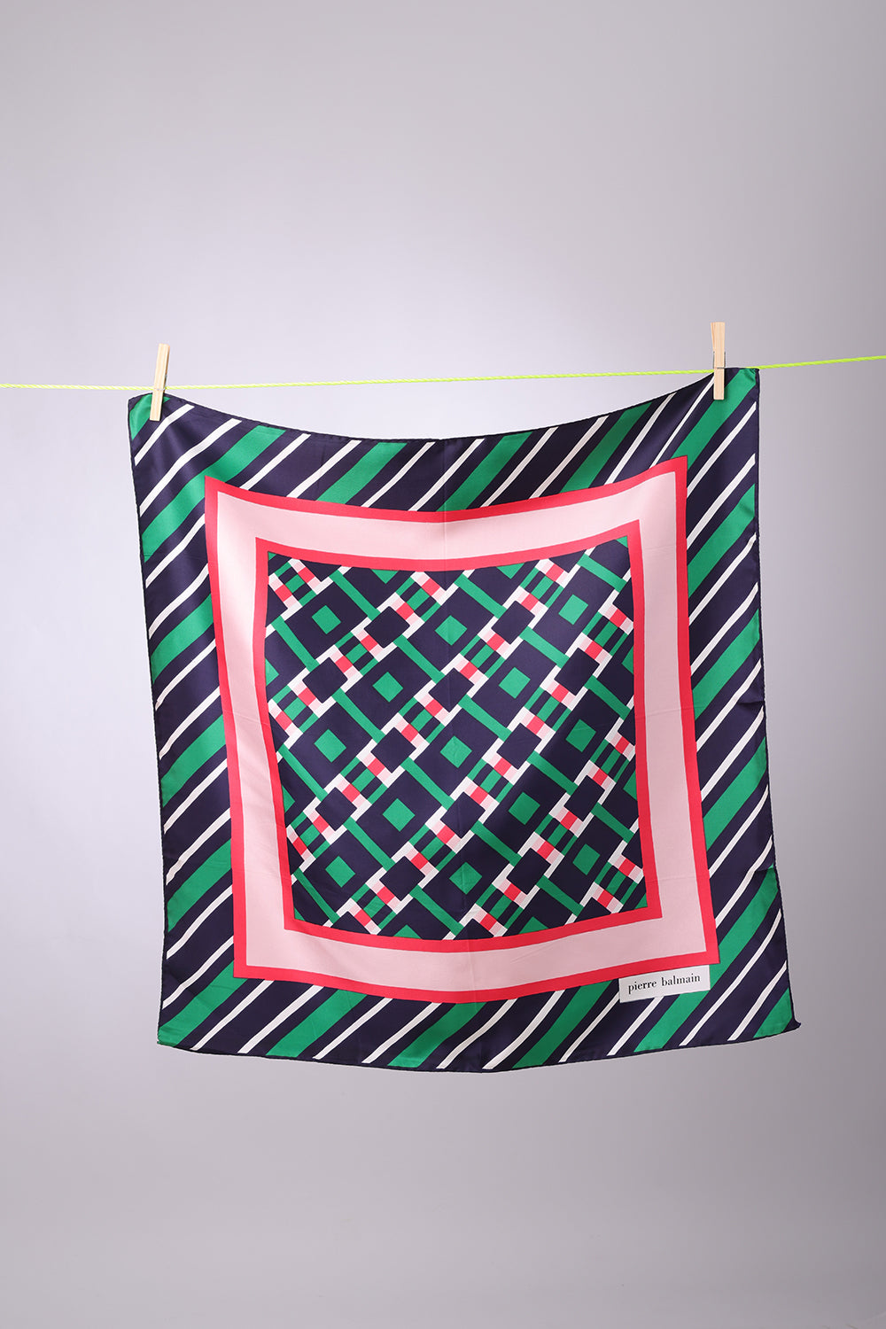 PIERRE BALMAIN - SCARF Navy, green with big pink square