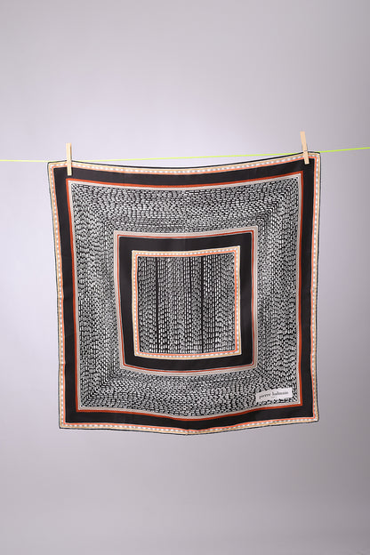PIERRE BALMAIN - SCARF Black, brown, coral, beige with white shapes