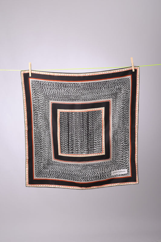 PIERRE BALMAIN - SCARF Black, brown, coral, beige with white shapes