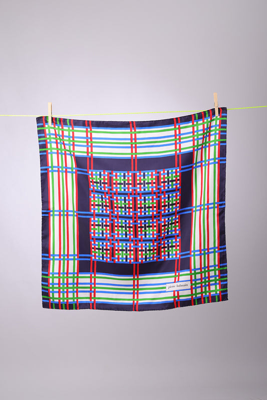 PIERRE BALMAIN - SCARF Navy, blue, green & red with white stripes