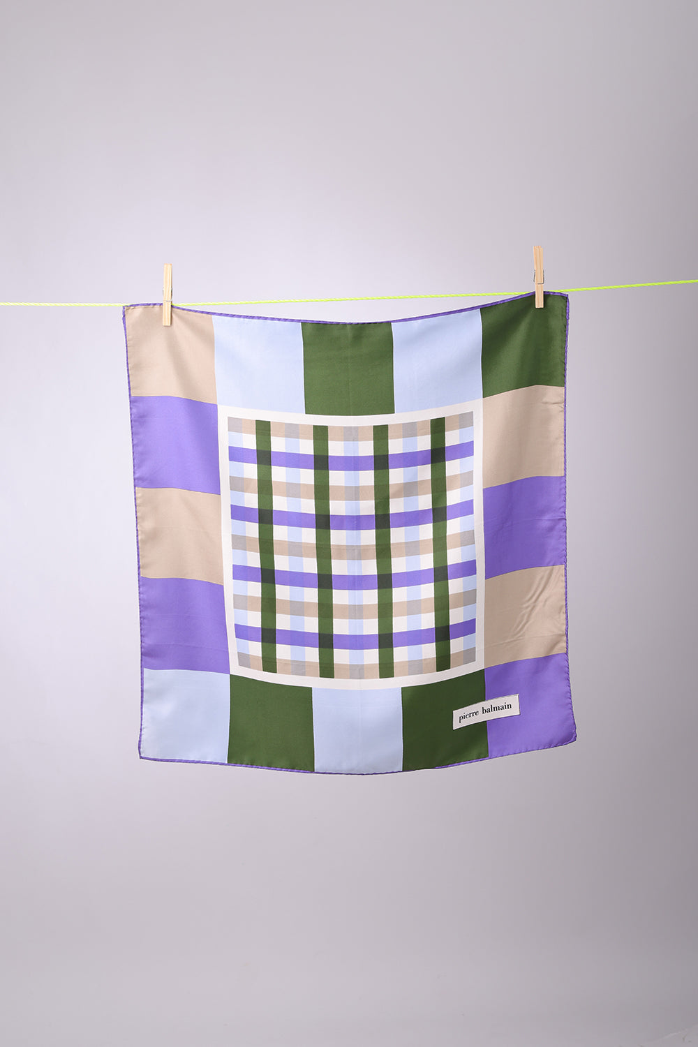 PIERRE BALMAIN - SCARF Green, blue & lilac squares