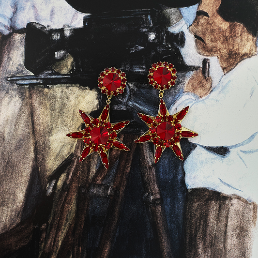 STAR Red Long Earrings