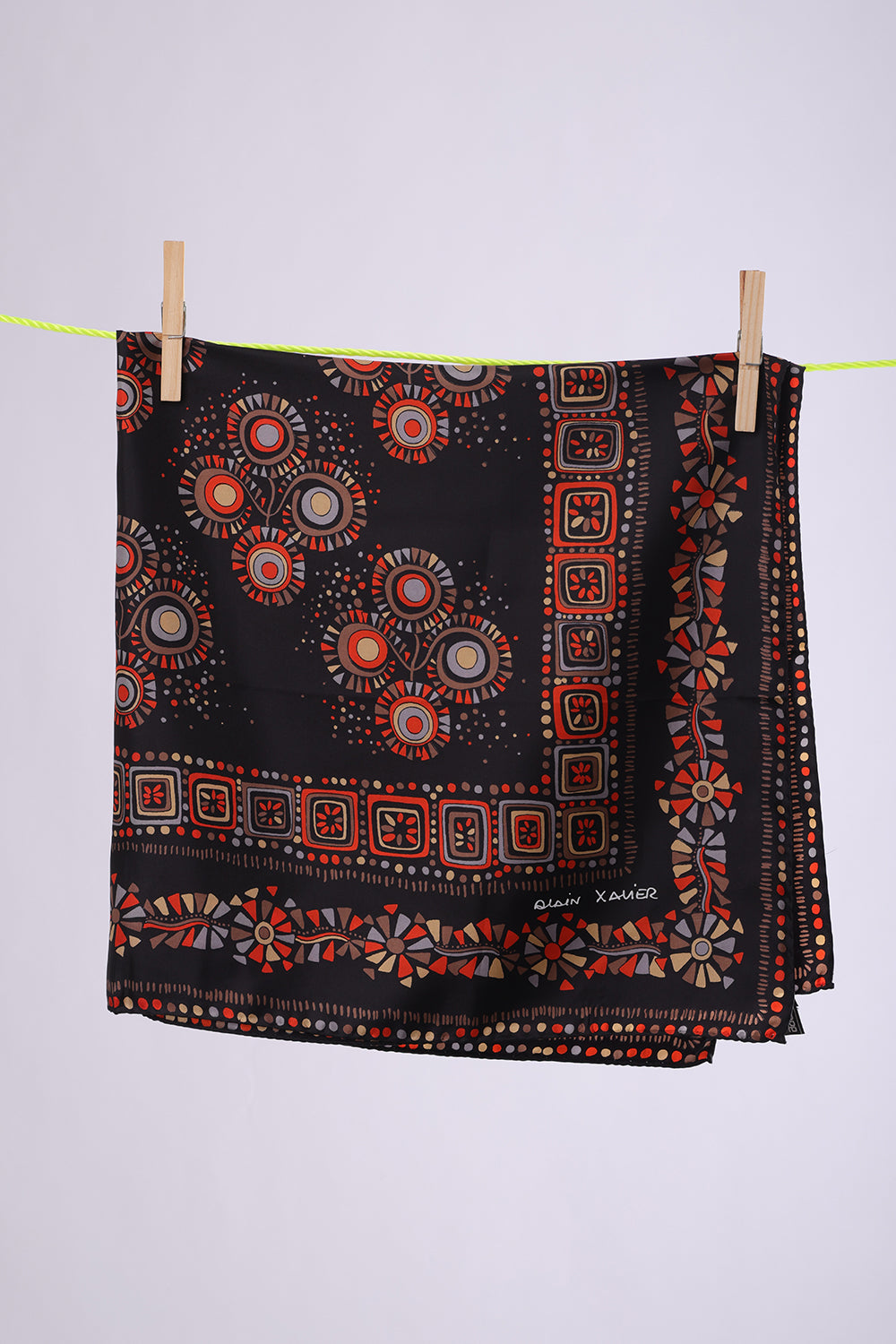 ALAIN XAVIER Black with grey, orange & beige flowers