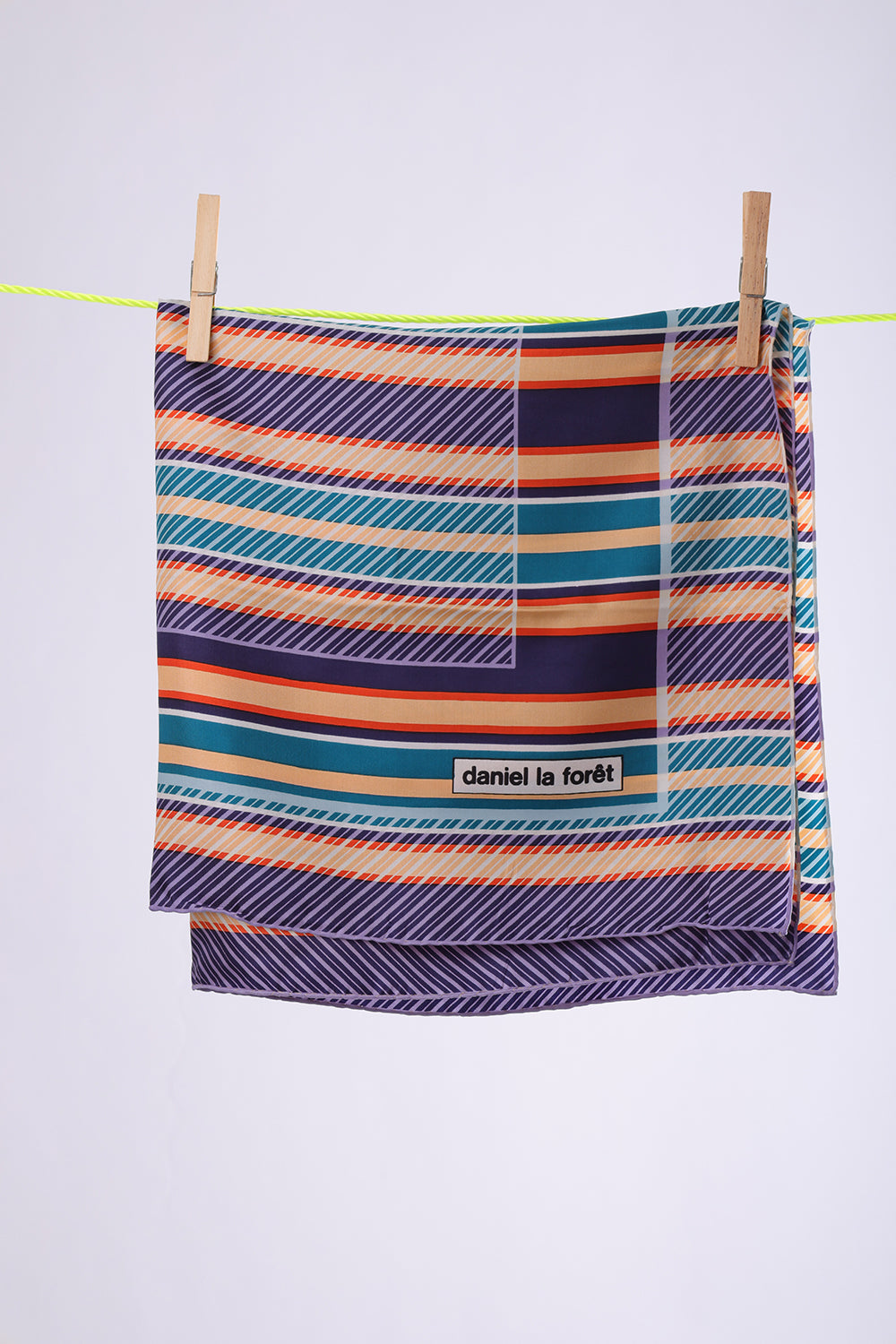 DANIEL LA FORET Coral, lilac & teal stripes with white squares