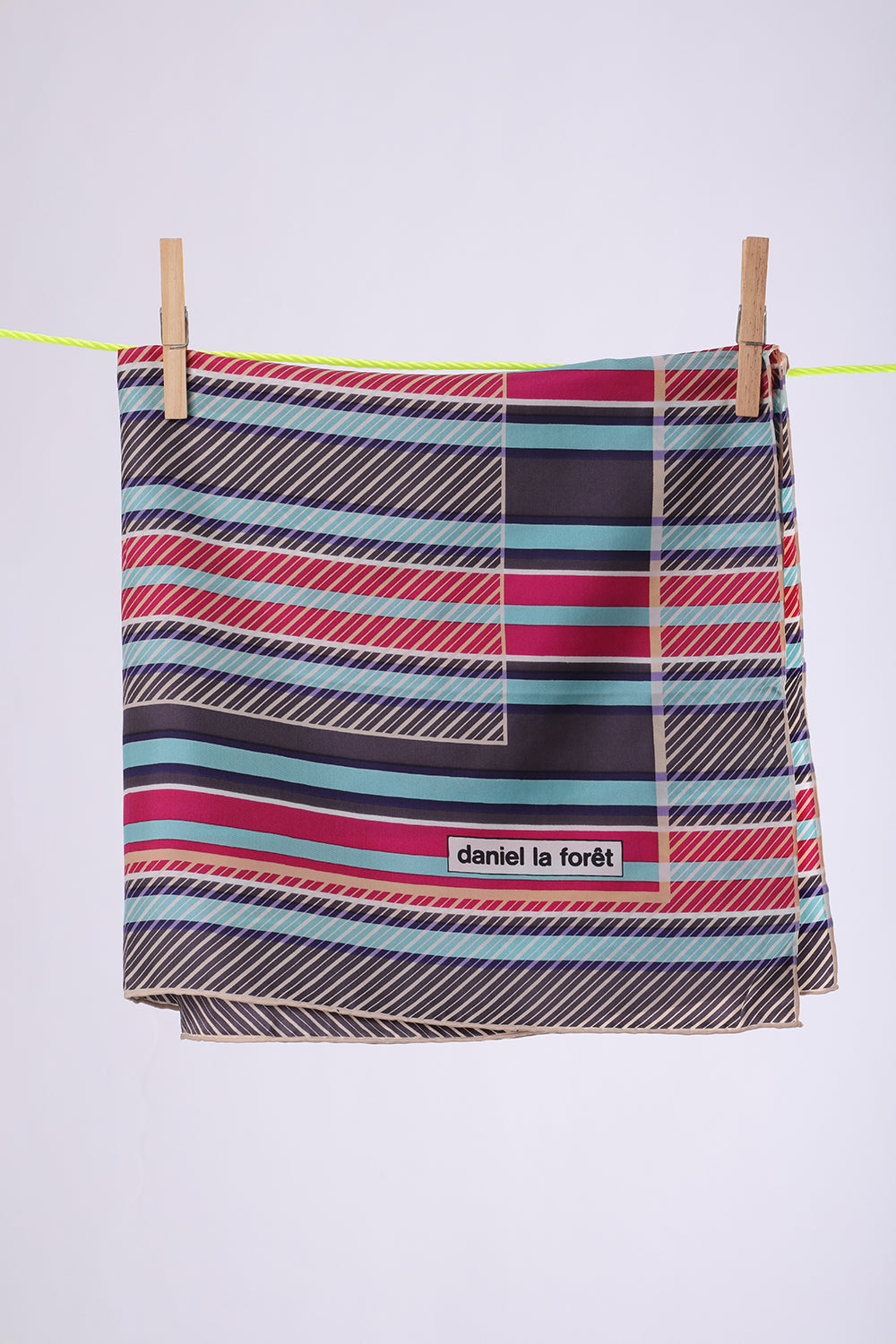 DANIEL LA FORET Turquoise, plum & grey stripes with white squares