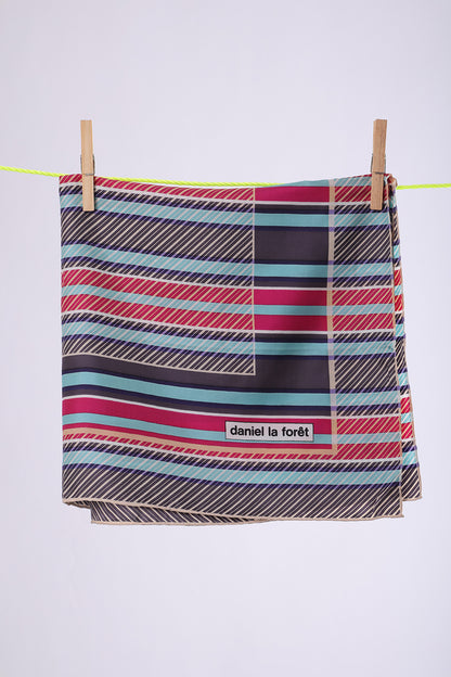 DANIEL LA FORET Turquoise, plum & grey stripes with white squares