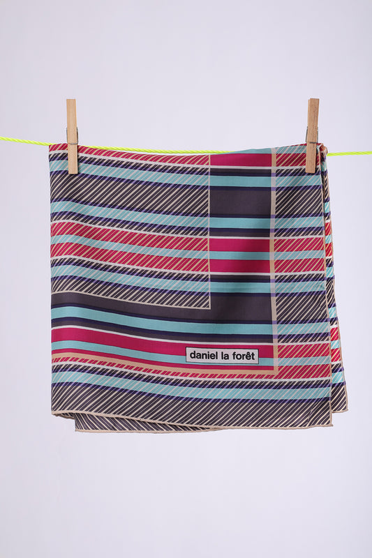 DANIEL LA FORET Turquoise, plum & grey stripes with white squares