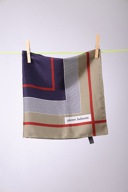 PIERRE BALMAIN - SCARF Navy, olive, burgundy & stripes squares