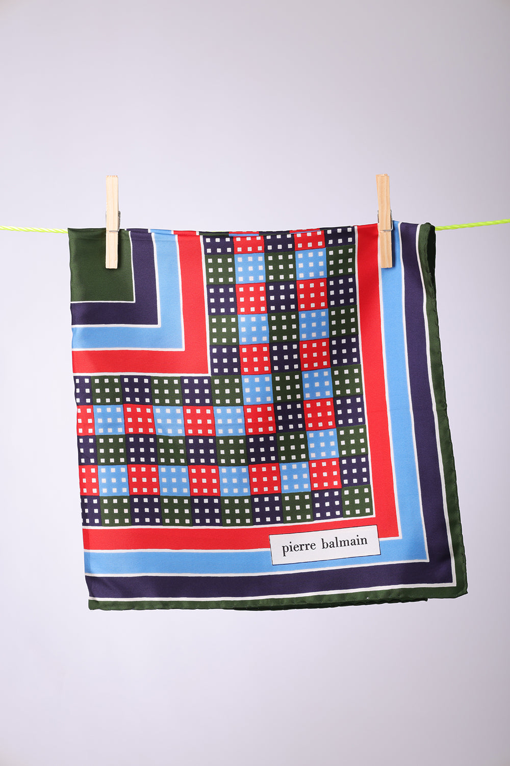 PIERRE BALMAIN - SCARF Square olive, navy, blue red with multicolored squares
