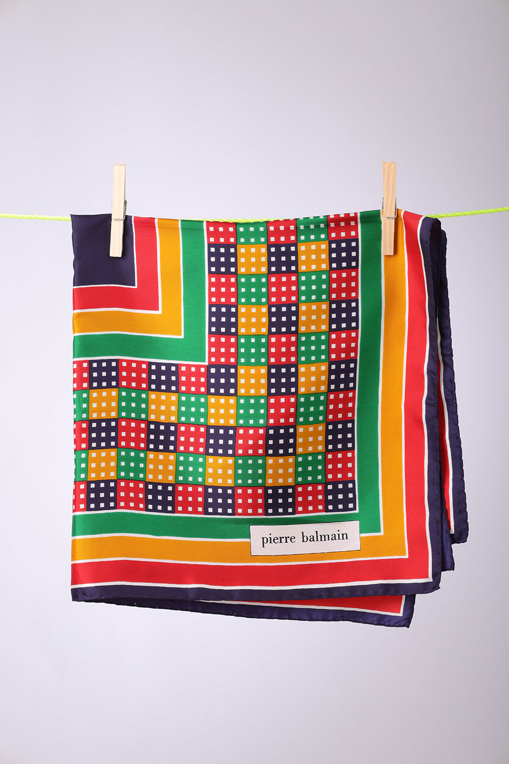 PIERRE BALMAIN - SCARF Square Navy, red, yellow, green with multicolored squares