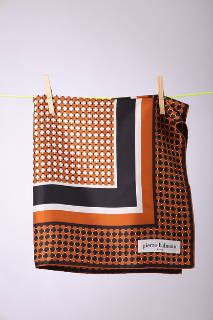PIERRE BALMAIN - SCARF Black, white & tan squares