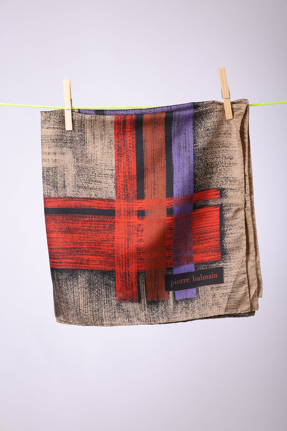 PIERRE BALMAIN - SCARF Beige with brick, purple & brown brushes