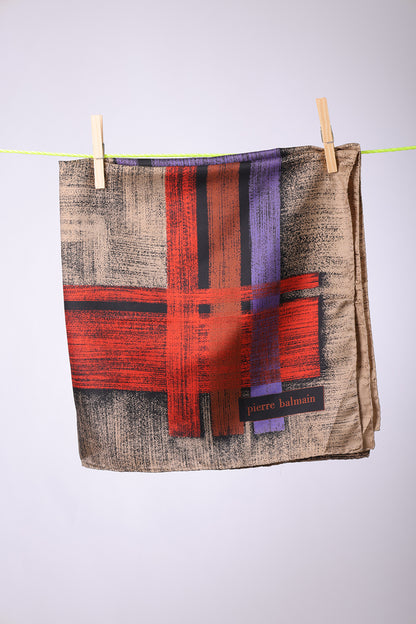 PIERRE BALMAIN - SCARF Beige with brick, purple & brown brushes