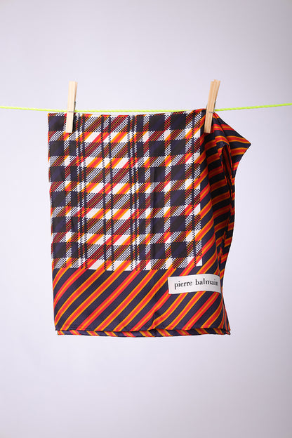 PIERRE BALMAIN - SCARF Navy, yellow, red with white squares in the middle