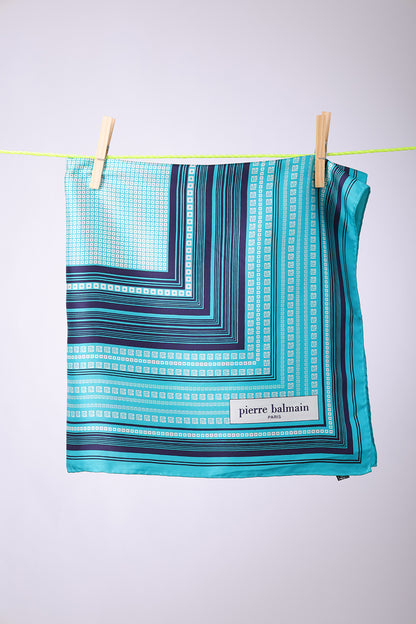 PIERRE BALMAIN - SCARF Turquoise with white squares design