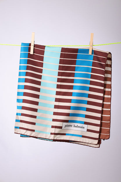 PIERRE BALMAIN - SCARF Brown, turquoise, light blue & beige stripes