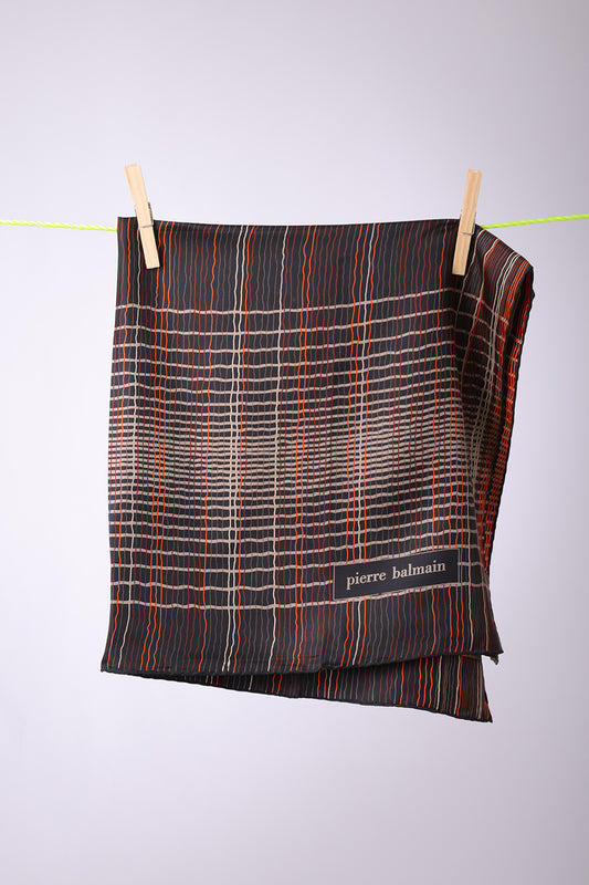 PIERRE BALMAIN - SCARF Brown base with beige & orange springs