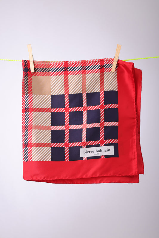 PIERRE BALMAIN - SCARF Red,navy, beige & white stripes
