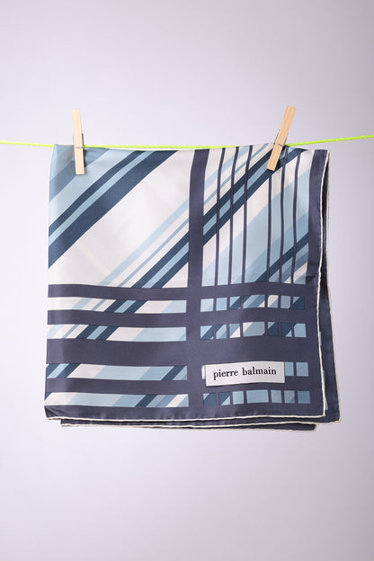 PIERRE BALMAIN - SCARF Grey, light blue & white stripes