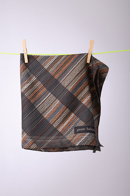 PIERRE BALMAIN - SCARF Grey, greige, beige & orange stripes