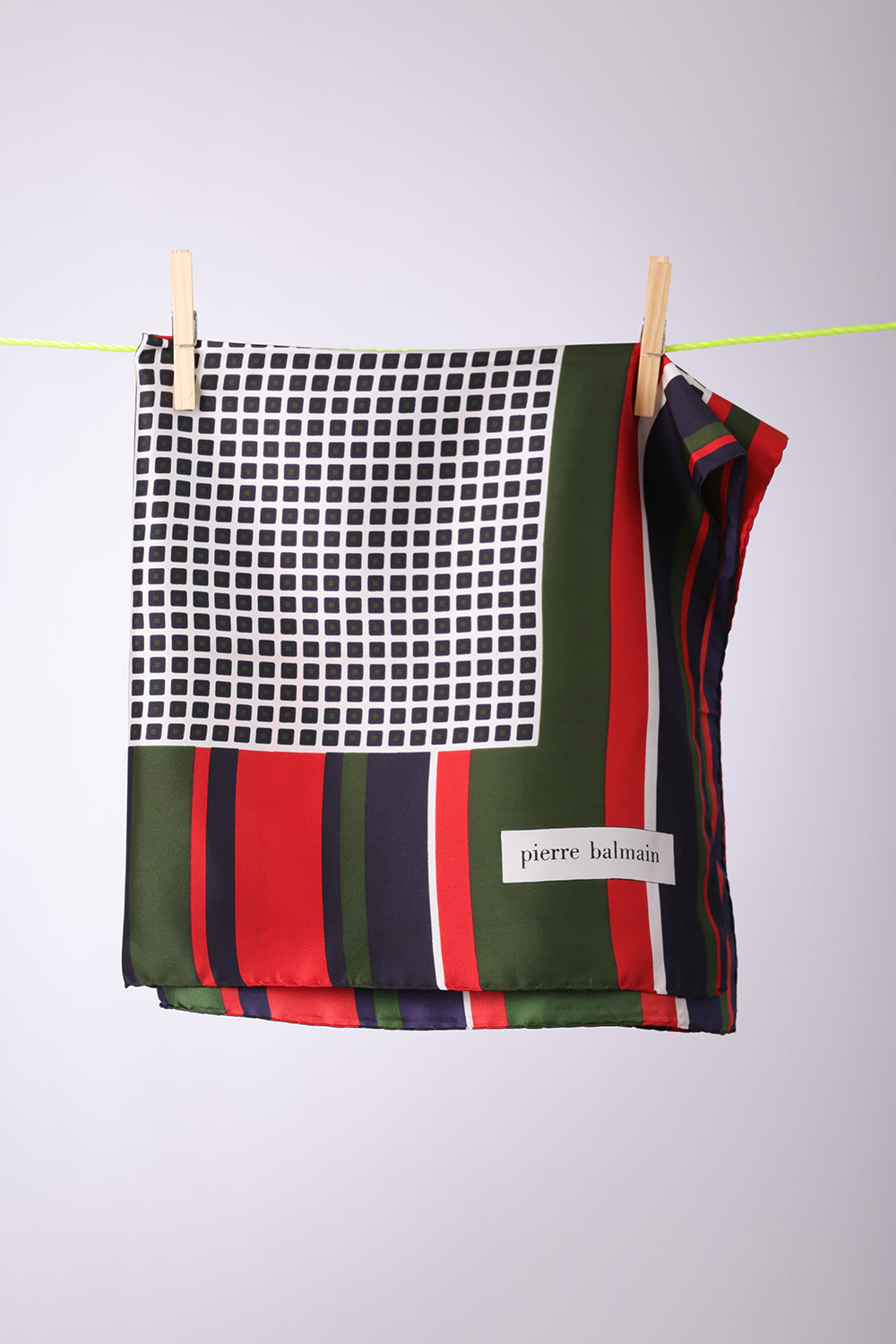 PIERRE BALMAIN - SCARF Red, navy & olive stripes