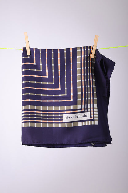 PIERRE BALMAIN - SCARF Navy, gold light blue big square