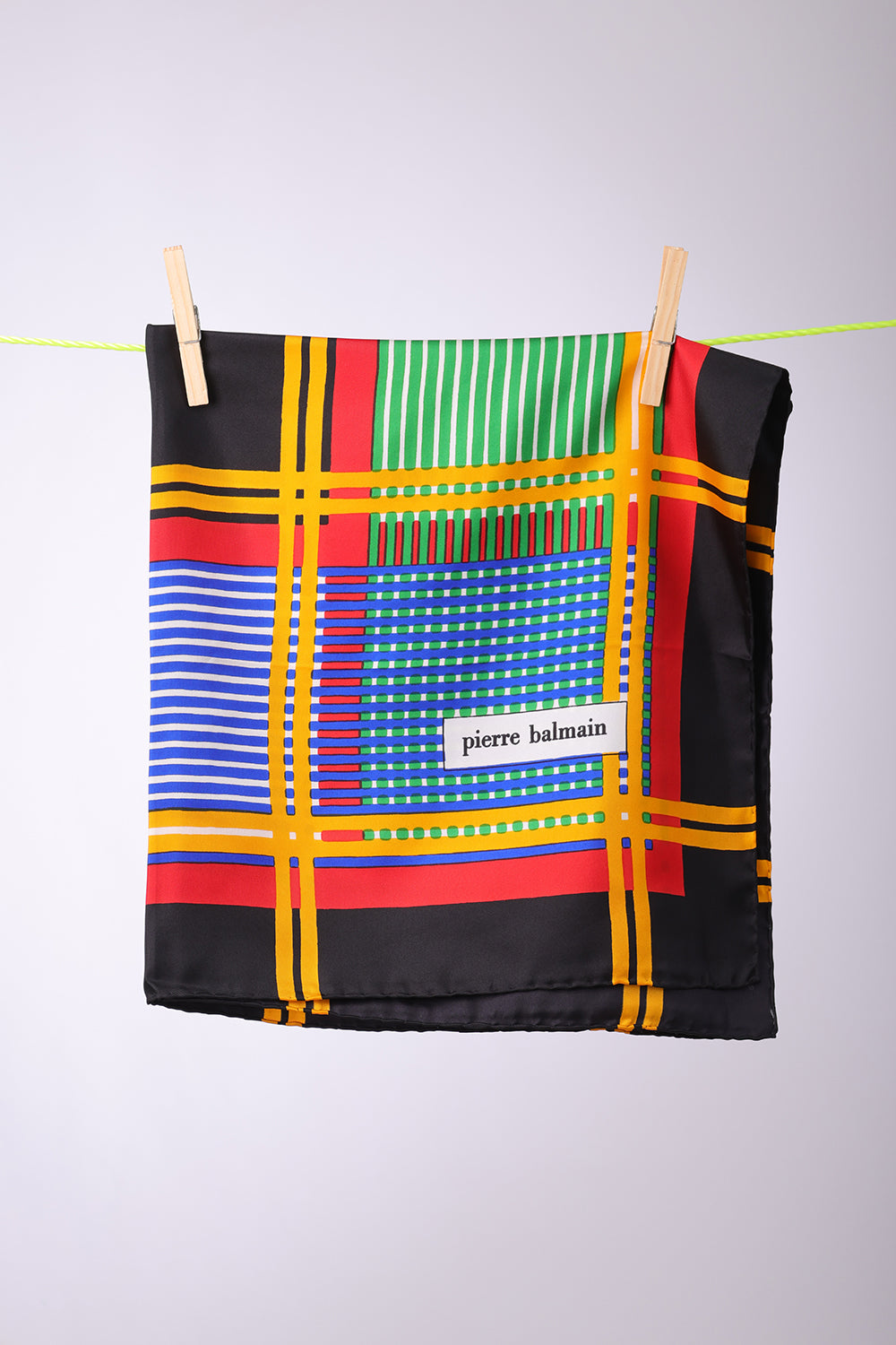 PIERRE BALMAIN - SCARF Black, with yellow, red, green & blue stripes