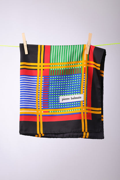 PIERRE BALMAIN - SCARF Black, with yellow, red, green & blue stripes