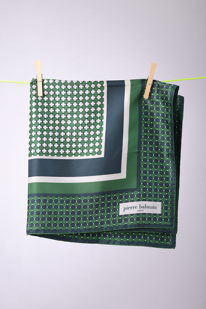 PIERRE BALMAIN - SCARF Green & forest green with white squares
