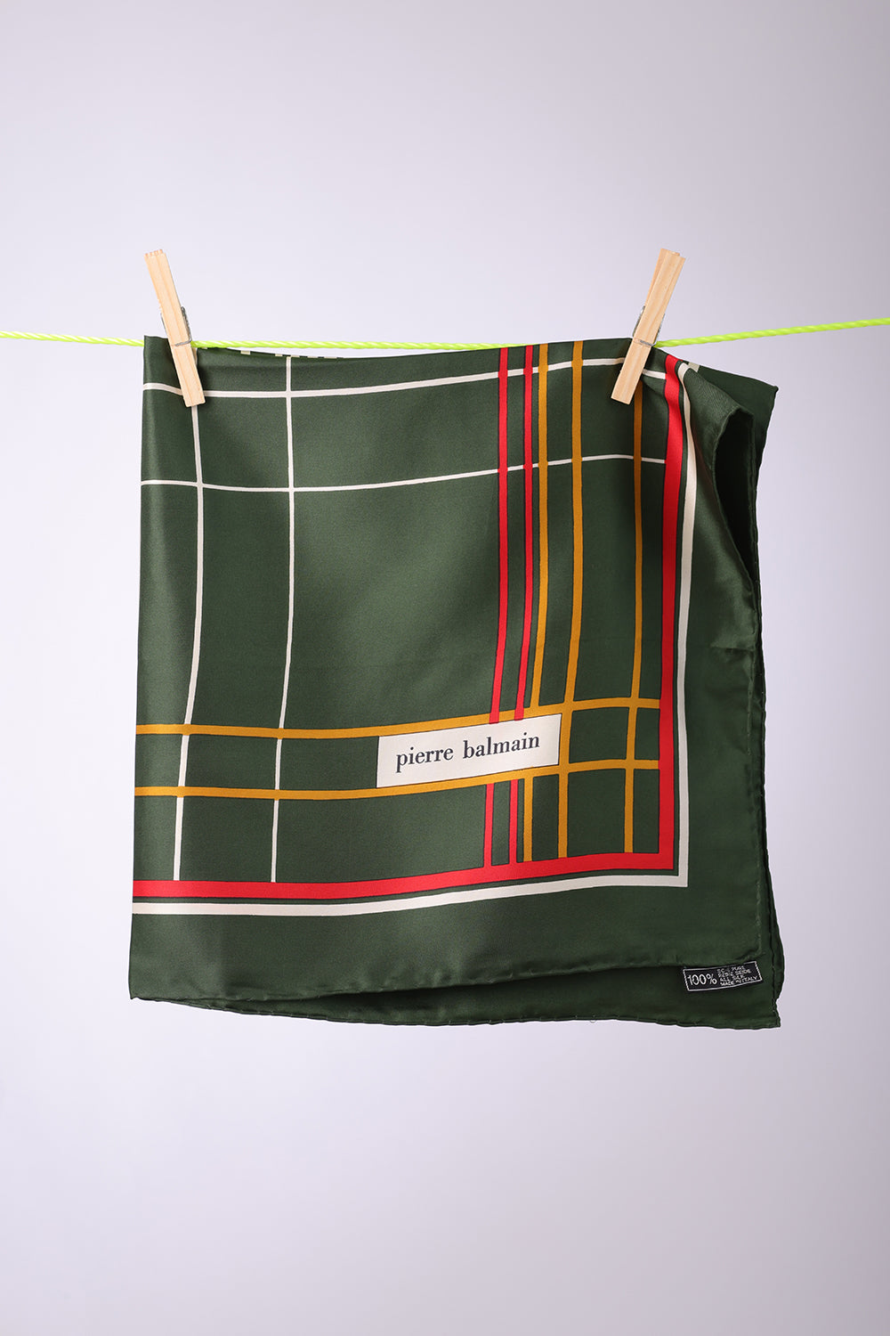 PIERRE BALMAIN - SCARF Forest green, red & mustard with white stripes