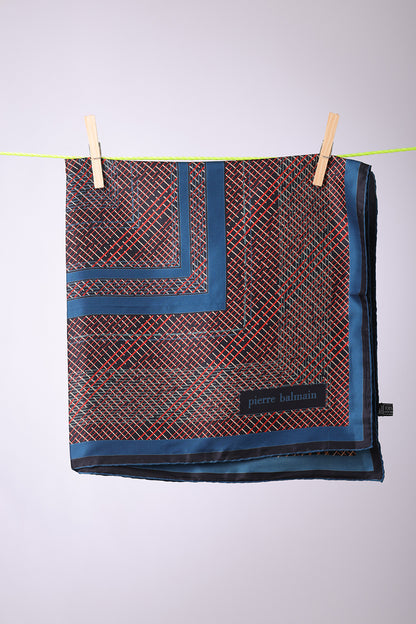 PIERRE BALMAIN - SCARF Petrol, brick & beige stripes