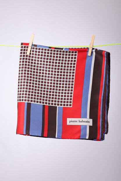PIERRE BALMAIN - SCARF Brown, light blue, white & red with mini squares