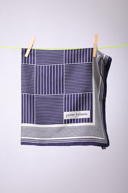PIERRE BALMAIN - SCARF Navy with white stripes squares
