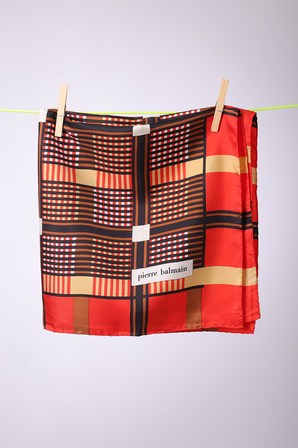 PIERRE BALMAIN - SCARF Red, gold & black/ brown squares