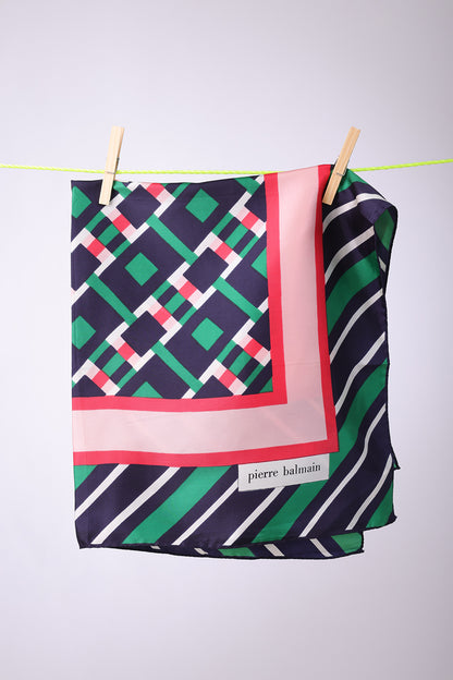 PIERRE BALMAIN - SCARF Navy, green with big pink square
