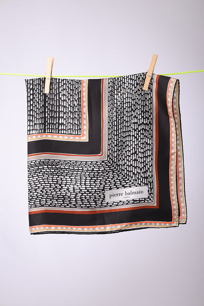 PIERRE BALMAIN - SCARF Black, brown, coral, beige with white shapes