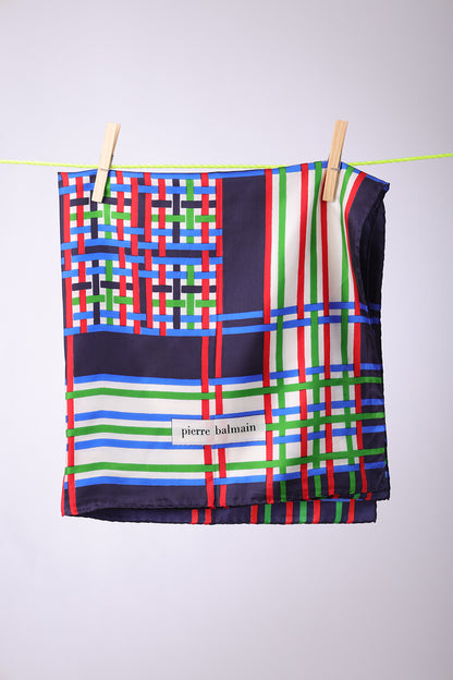 PIERRE BALMAIN - SCARF Navy, blue, green & red with white stripes