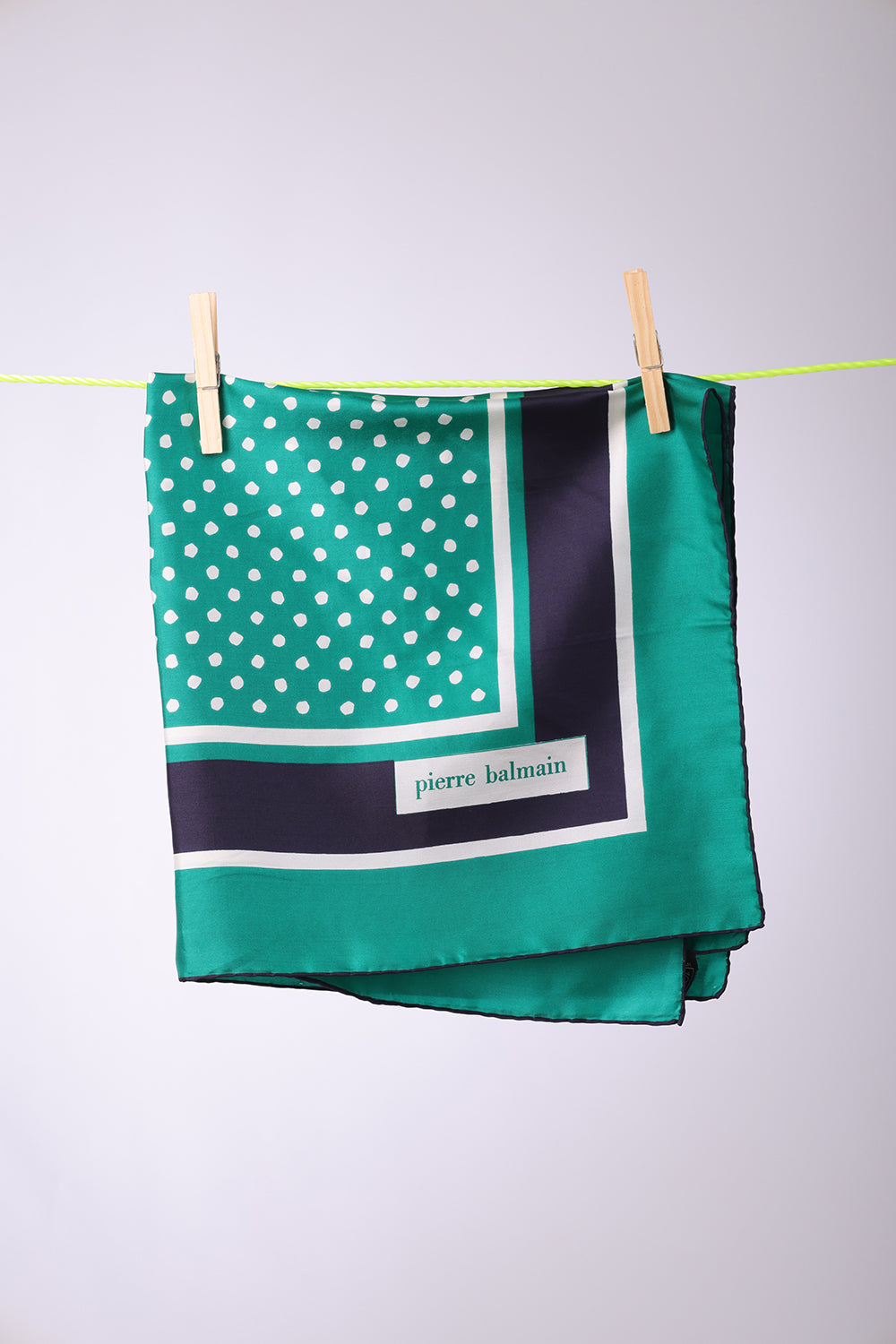PIERRE BALMAIN - SCARF Green & navy blue dotted