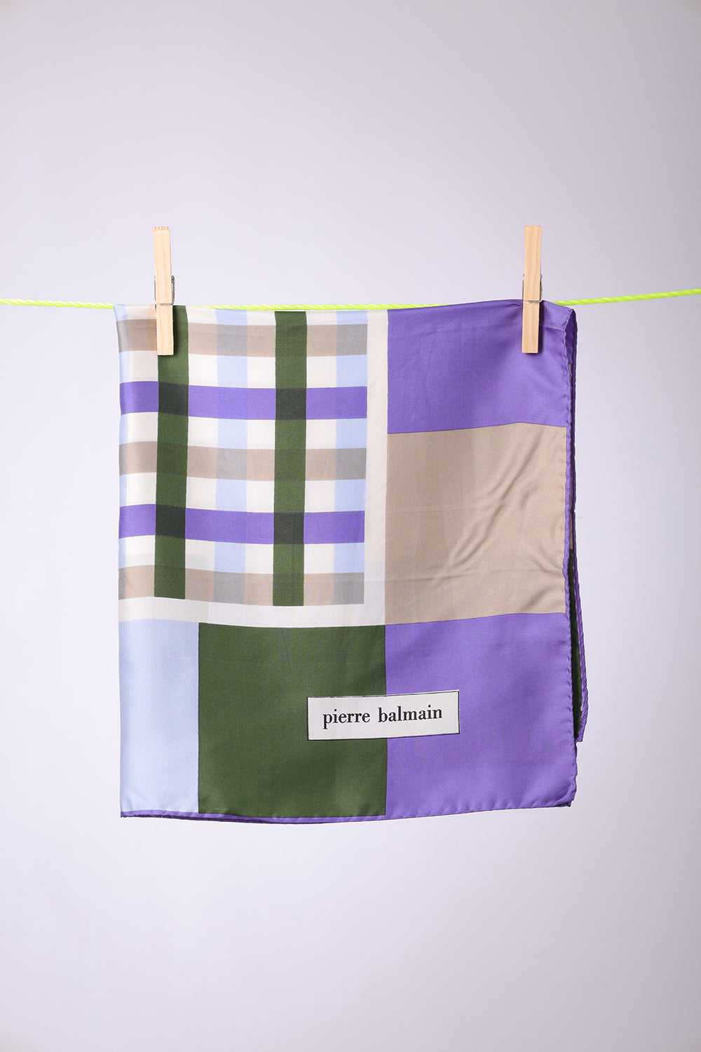 PIERRE BALMAIN - SCARF Green, blue & lilac squares