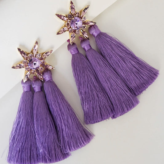 STAR Tassel Earrings Purple