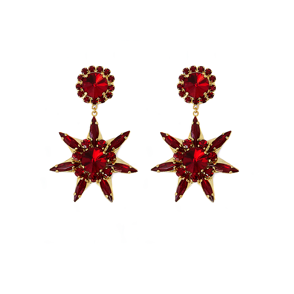 STAR Red Long Earrings