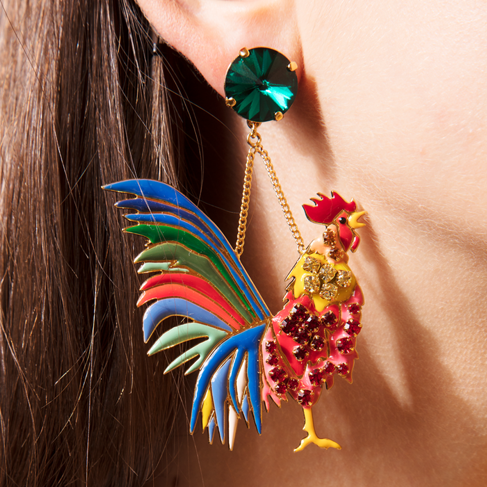 Rooster Long Earrings